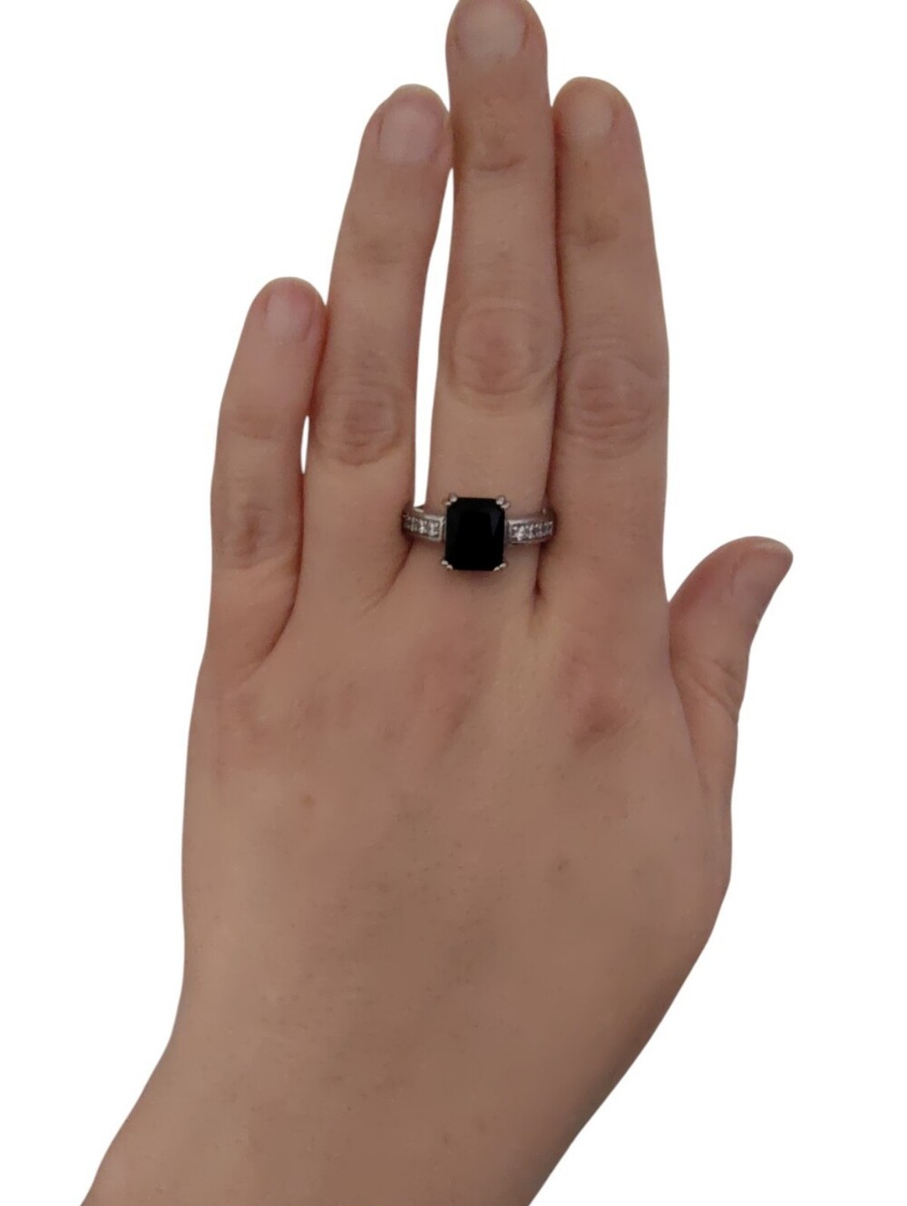 925 Sterling Silver Black Gemstone Statement Ring Size 9
